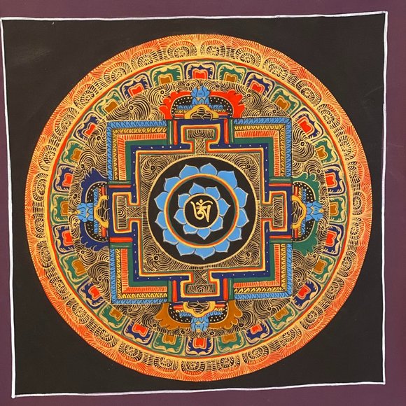 Original Hand-Painted Traditional Tibetan Kalachakra(Wheel of Time) Mandala Art.